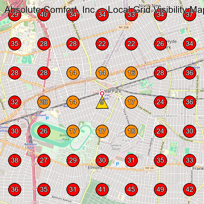 Absolute Comfort, Inc. GeoGrid visibility map for Air Conditioning Contractor in Floral Park
